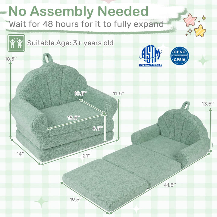 Convertible Kids Sofa, 2-in-1 Fold out Toddler Couch Chair to Lounger Bed with Soft Fabric Cover for Boys Girls, Kids Furniture for Playroom