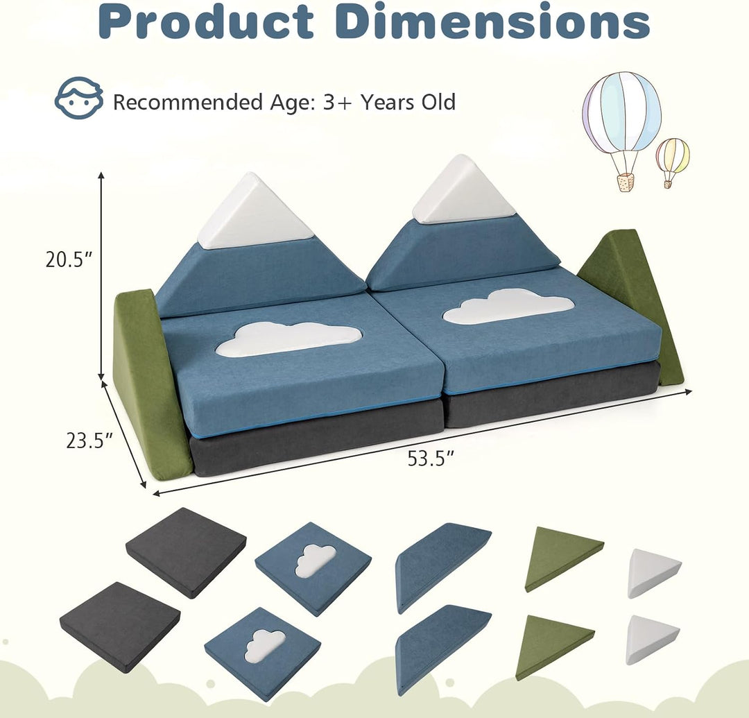 12/17/13/19 PCS Modular Kids Play Couch, Snow Mountain Theme Toddler Foam Building Fort for Inspiring Creativity