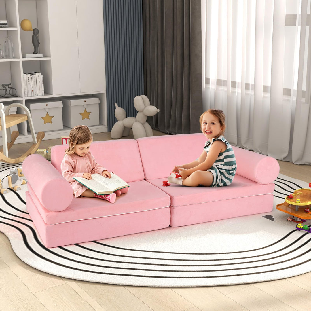8 Pcs Kids Play Couch, Foam Building Fort Play Set with Washable Cover