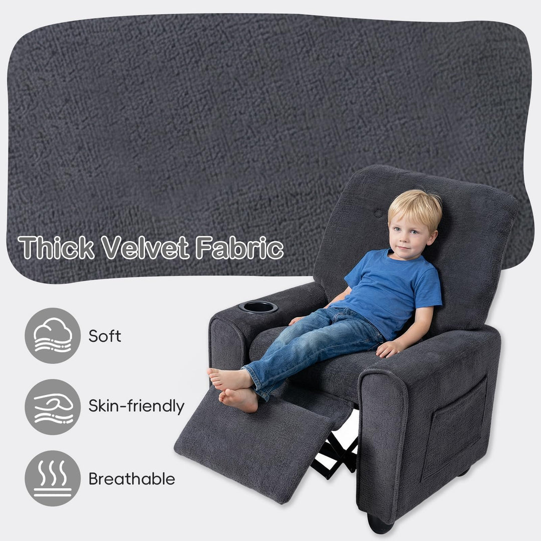 Kids Recliner, Toddler Lounge Chair with Adjustable Backrest Footrest Cup Holder Side Pockets