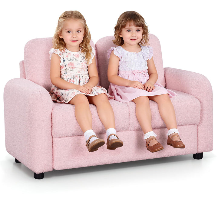 Kids Sofa, 2 Seat Soft Thick Upholstered Couch with Plush Fabric Solid Wooden Frame
