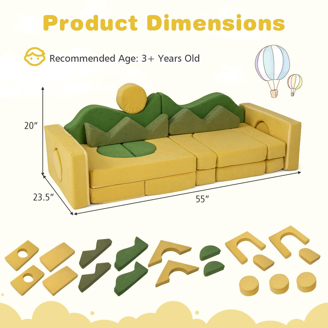 12/17/13/19 PCS Modular Kids Play Couch, Snow Mountain Theme Toddler Foam Building Fort for Inspiring Creativity