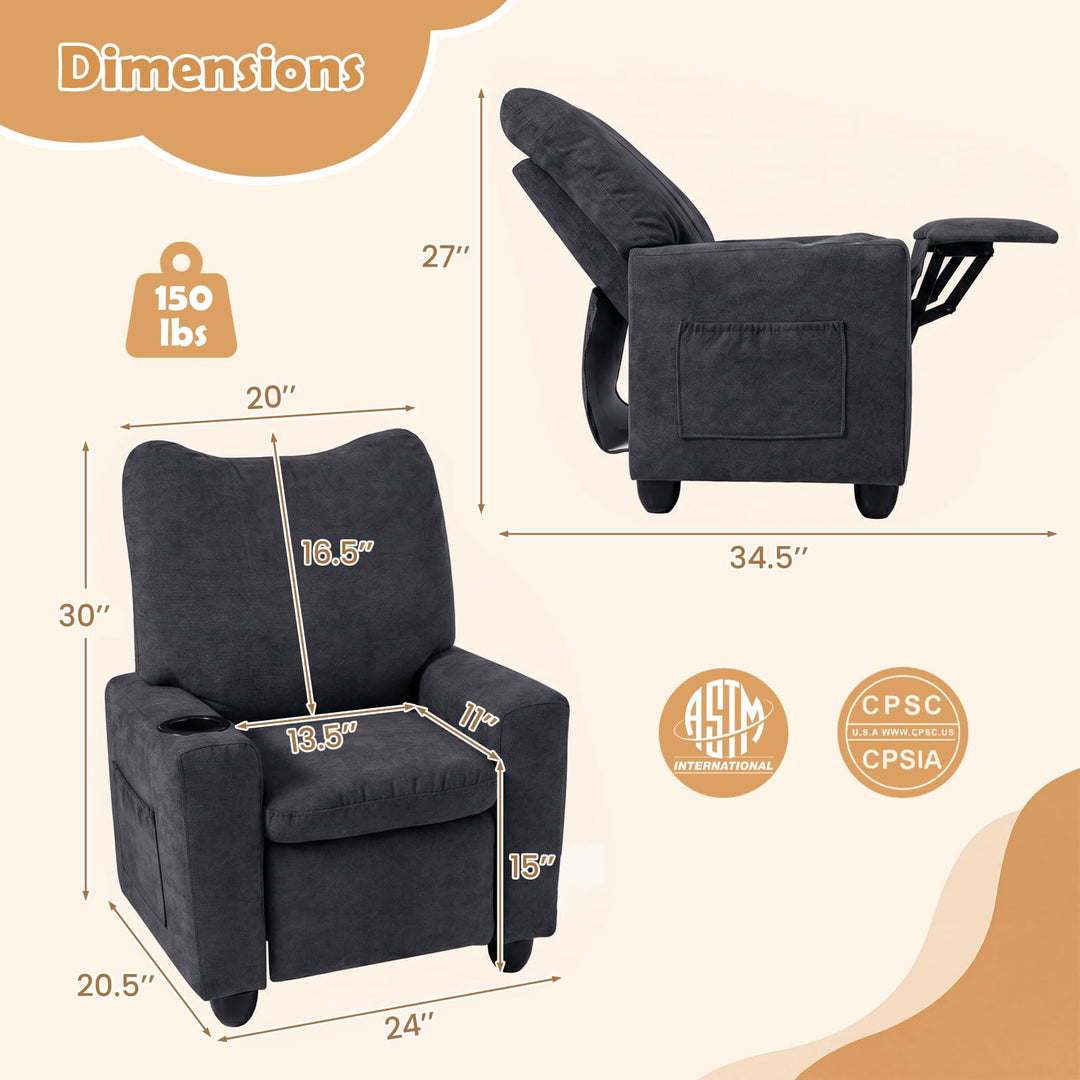 Kids Recliner, Toddler Push Back Reclining Chair with Adjustable Backrest &amp; Footrest
