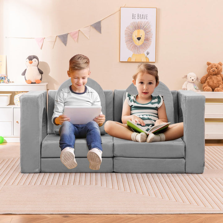 8 Pcs Convertible Play Sofa for Children, Modular Climbing &amp; Crawling Playset with Soft Anti-Wrinkle Suede