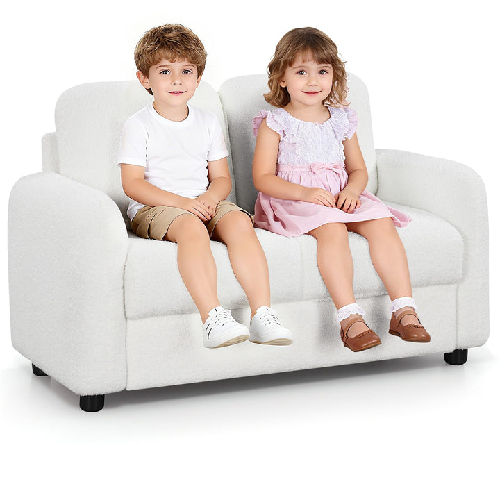 Kids Sofa, 2 Seat Soft Thick Upholstered Couch with Plush Fabric Solid Wooden Frame