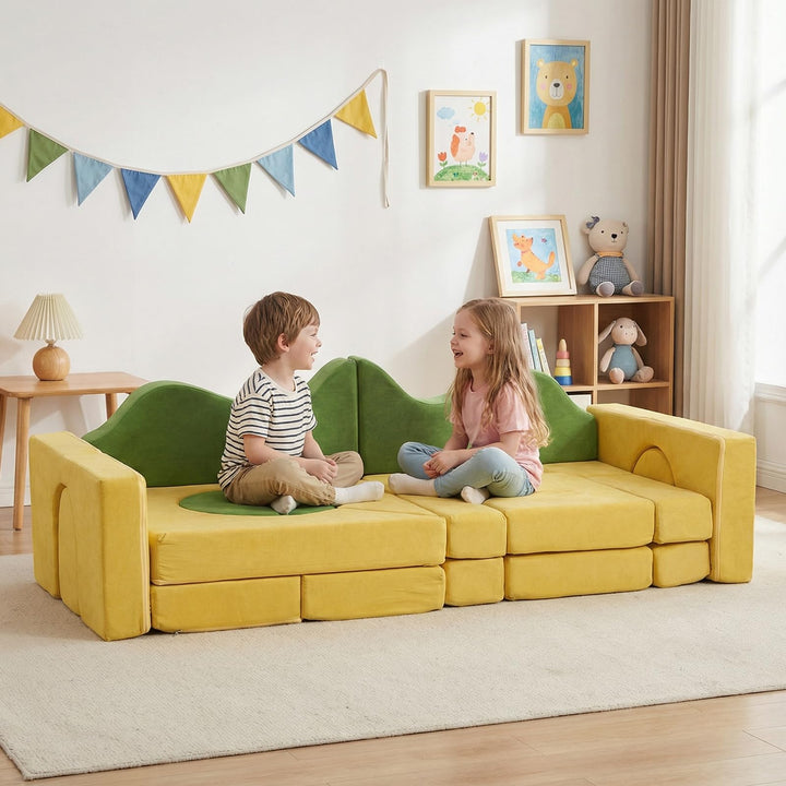 12/17/13/19 PCS Modular Kids Play Couch, Snow Mountain Theme Toddler Foam Building Fort for Inspiring Creativity