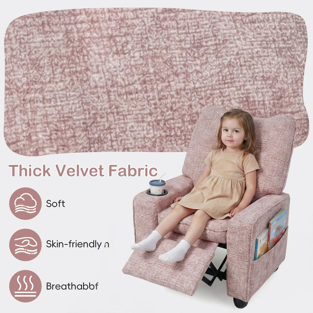 Kids Recliner, Toddler Lounge Chair with Adjustable Backrest Footrest Side Pockets Cup Holder 90 lbs Load