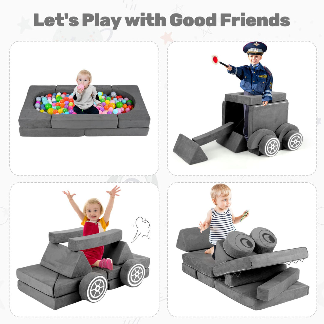 Modular Kids Play Couch, 13 PCS Toddler Creative Sectional Fort Building Sofa for Bedroom