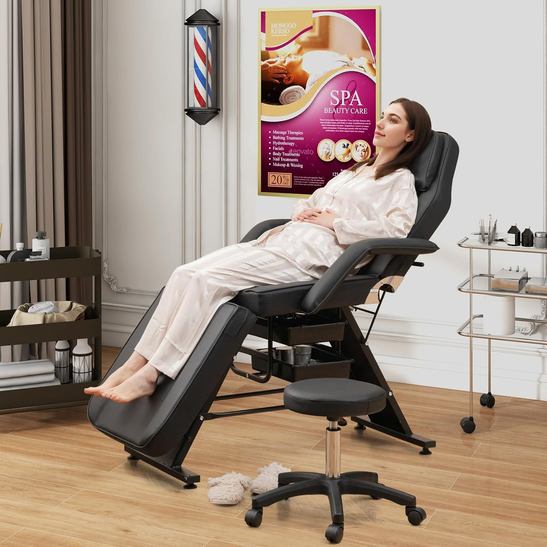 72 Inch Massage Bed 3-Section Tattoo Facial Chair with Adjustable Backrest and Storage Boxes for Treatment Beauty Spa