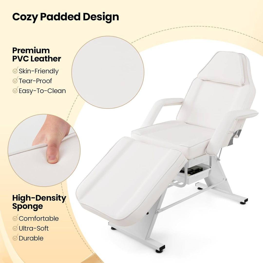 72 Inch Massage Bed 3-Section Tattoo Facial Chair with Adjustable Backrest and Storage Boxes for Treatment Beauty Spa