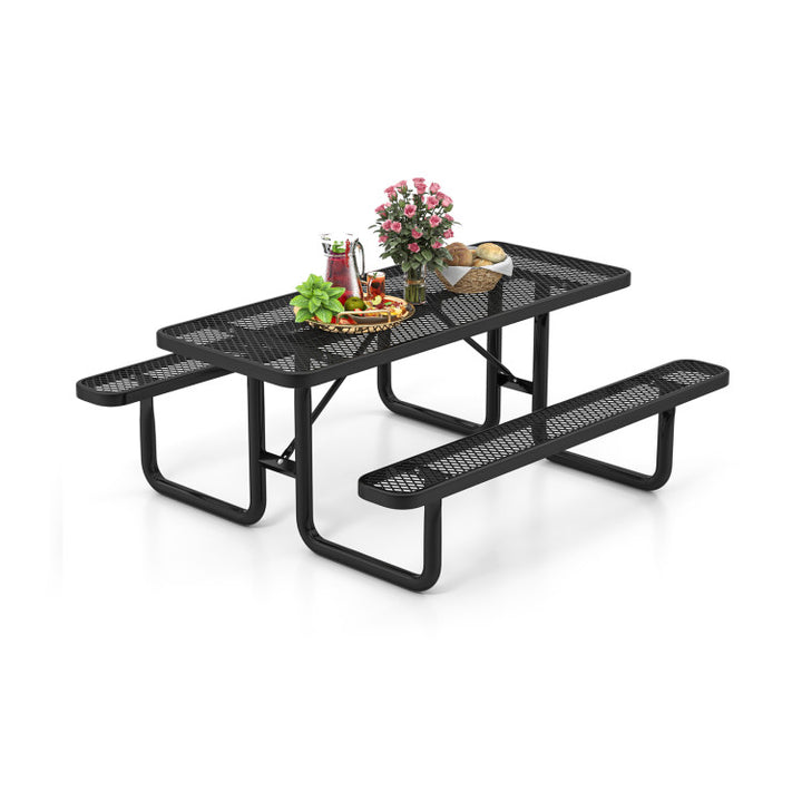 72" Outdoor Picnic Table and Bench Set Rectangular Metal Camping Dining Table with Seats for 8 Person