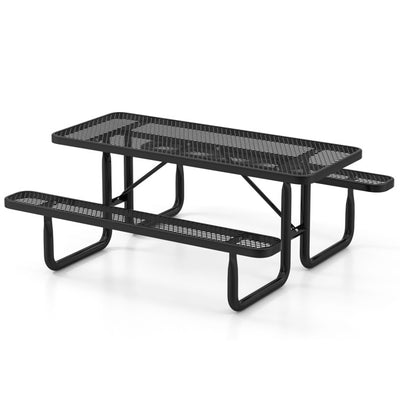 72" Outdoor Picnic Table and Bench Set Rectangular Metal Camping Dining Table with Seats for 8 Person