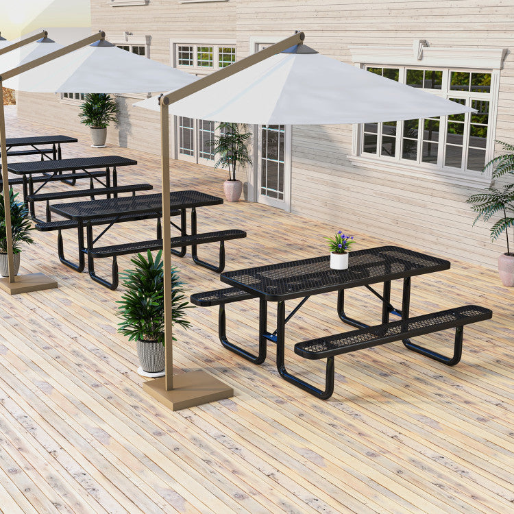 72" Outdoor Picnic Table and Bench Set Rectangular Metal Camping Dining Table with Seats for 8 Person