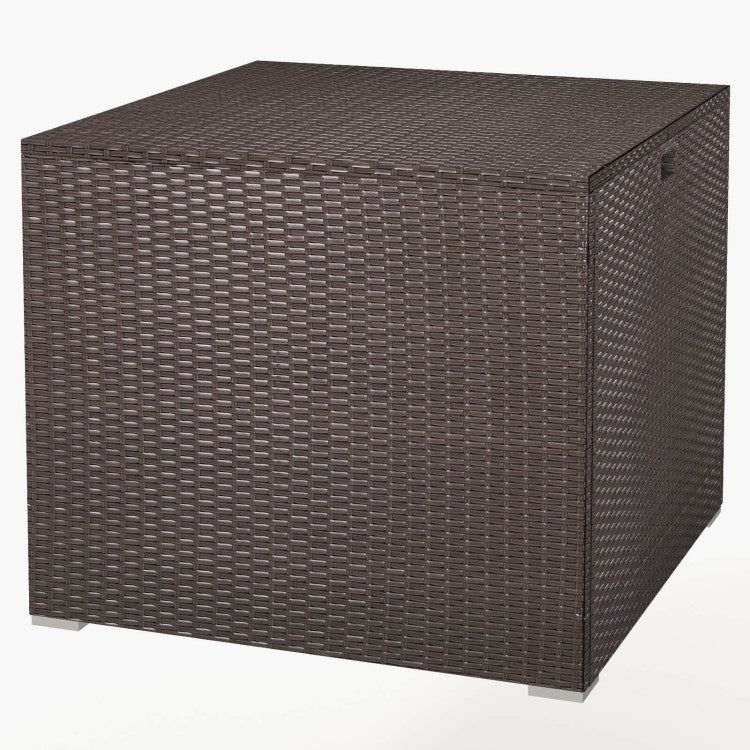 72 Gallon Outdoor Rattan Storage Box Wicker Patio Deck Container with Waterproof Zippered Liner