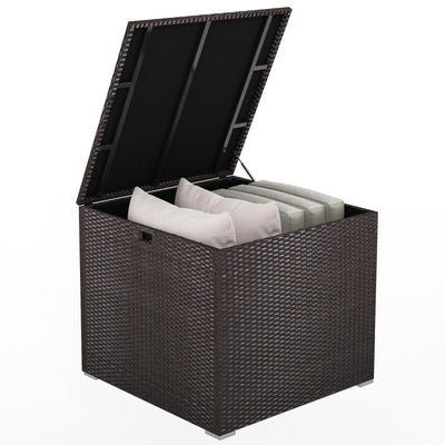 72 Gallon Outdoor Rattan Storage Box Wicker Patio Deck Container with Waterproof Zippered Liner