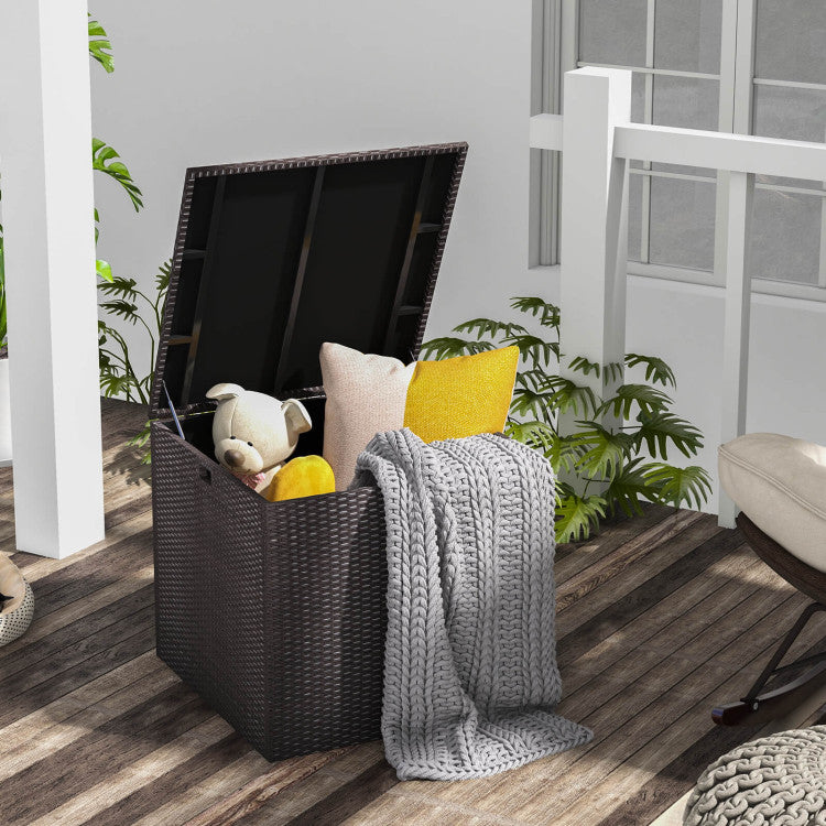 72 Gallon Outdoor Rattan Storage Box Wicker Patio Deck Container with Waterproof Zippered Liner