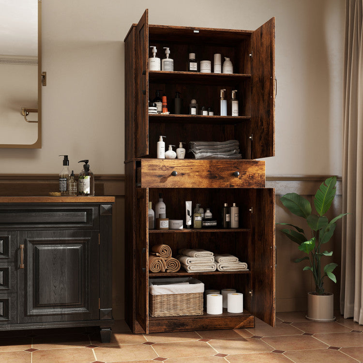 72 Inch Tall Modern Farmhouse Cupboard Cabinet with 4 Barn Doors