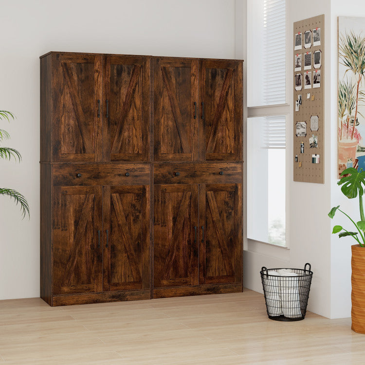 72 Inch Tall Modern Farmhouse Cupboard Cabinet with 4 Barn Doors