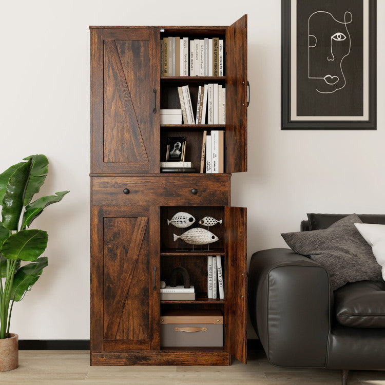 72 Inch Tall Modern Farmhouse Cupboard Cabinet with 4 Barn Doors