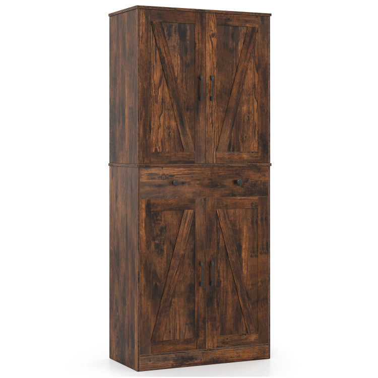 72 Inch Tall Modern Farmhouse Cupboard Cabinet with 4 Barn Doors