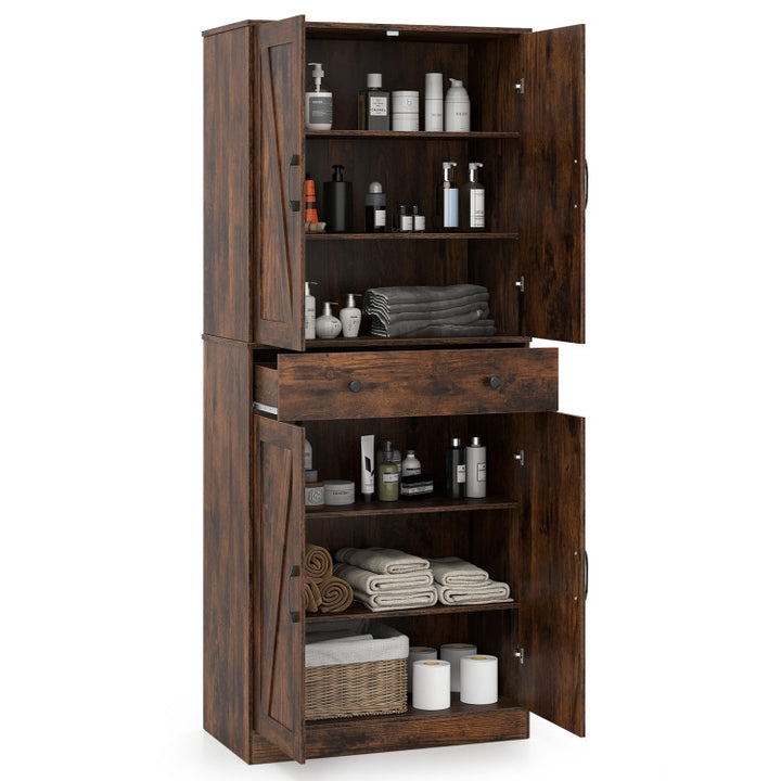 72 Inch Tall Modern Farmhouse Cupboard Cabinet with 4 Barn Doors