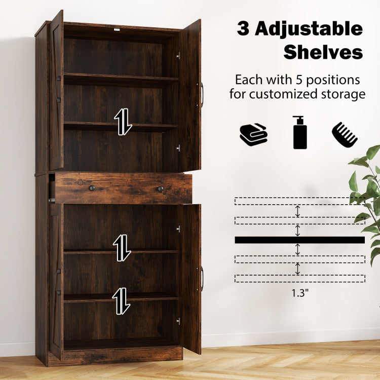 72 Inch Tall Modern Farmhouse Cupboard Cabinet with 4 Barn Doors