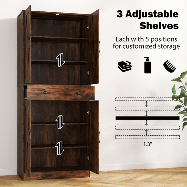 72 Inch Tall Modern Farmhouse Cupboard Cabinet with 4 Barn Doors