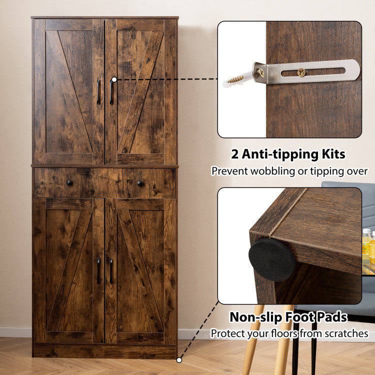 72 Inch Tall Modern Farmhouse Cupboard Cabinet with 4 Barn Doors