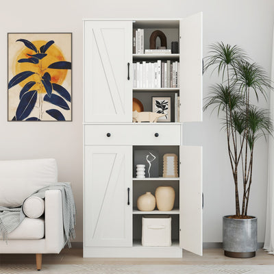 72 Inch Tall Modern Farmhouse Cupboard Cabinet with 4 Barn Doors