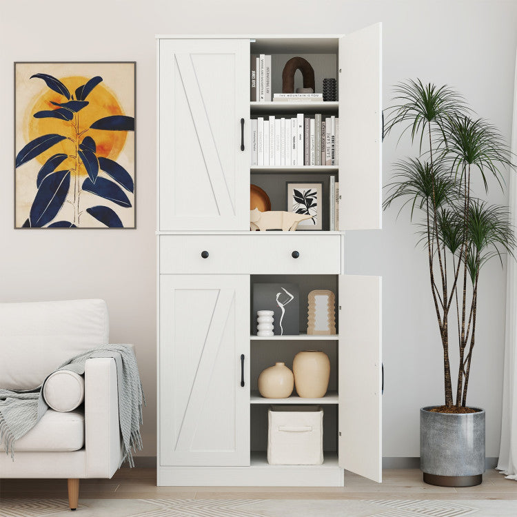 72 Inch Tall Modern Farmhouse Cupboard Cabinet with 4 Barn Doors