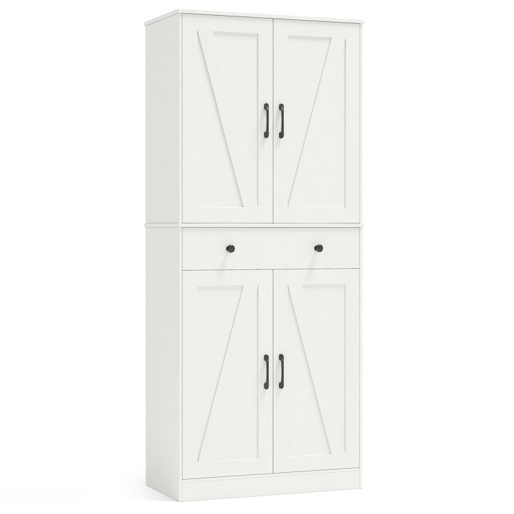 72 Inch Tall Modern Farmhouse Cupboard Cabinet with 4 Barn Doors