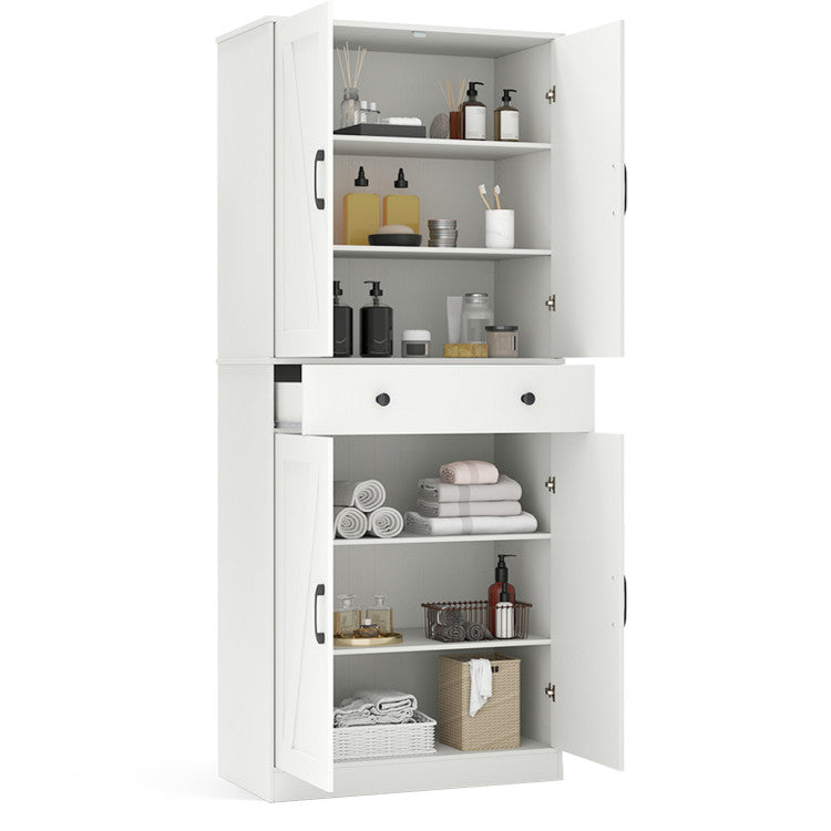 72 Inch Tall Modern Farmhouse Cupboard Cabinet with 4 Barn Doors