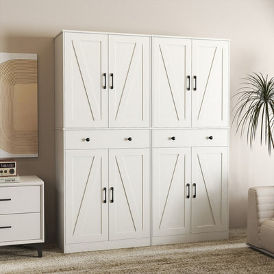 72 Inch Tall Modern Farmhouse Cupboard Cabinet with 4 Barn Doors