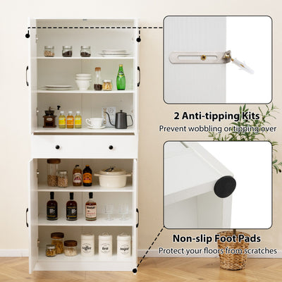 72 Inch Tall Modern Farmhouse Cupboard Cabinet with 4 Barn Doors