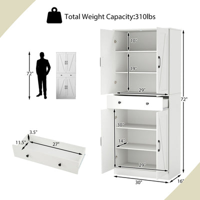 72 Inch Tall Modern Farmhouse Cupboard Cabinet with 4 Barn Doors