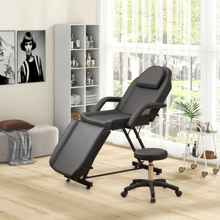 73 Inch Massage Bed Facial Chair Set 3-Section Convertible Tattoo Esthetician Chair with Adjustable Backrest and Towel Rack