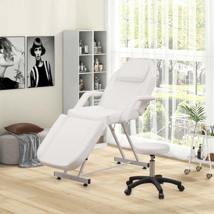 73 Inch Massage Bed Facial Chair Set 3-Section Convertible Tattoo Esthetician Chair with Adjustable Backrest and Towel Rack