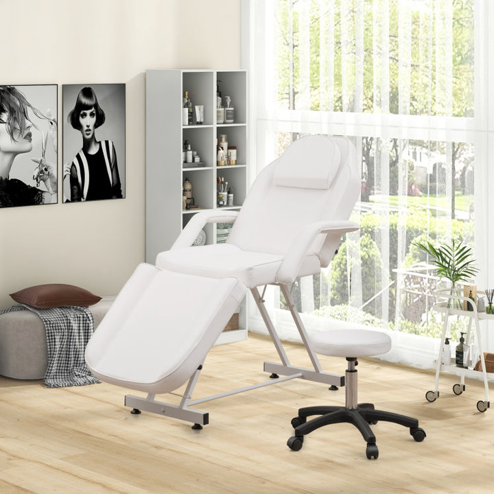 73 Inch Massage Bed Facial Chair Set 3-Section Convertible Tattoo Esthetician Chair with Adjustable Backrest and Towel Rack