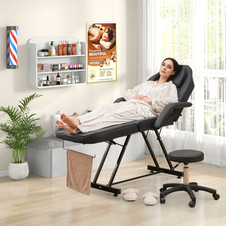 73 Inch Massage Bed Facial Chair Set 3-Section Convertible Tattoo Esthetician Chair with Adjustable Backrest and Towel Rack