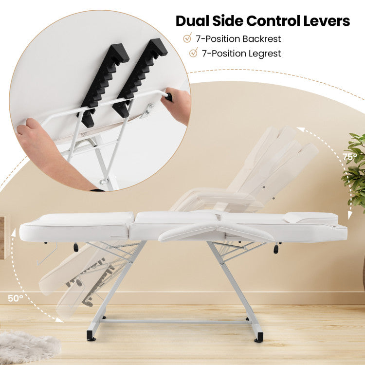 73 Inch Massage Bed Facial Chair Set 3-Section Convertible Tattoo Esthetician Chair with Adjustable Backrest and Towel Rack