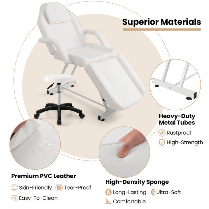 73 Inch Massage Bed Facial Chair Set 3-Section Convertible Tattoo Esthetician Chair with Adjustable Backrest and Towel Rack