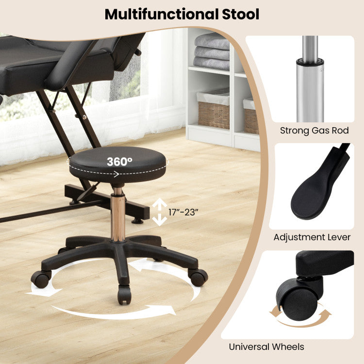 73 Inch Massage Bed Facial Chair Set 3-Section Convertible Tattoo Esthetician Chair with Adjustable Backrest and Towel Rack