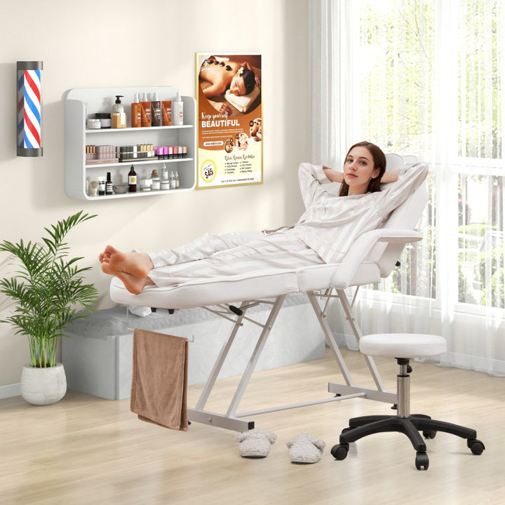73 Inch Massage Bed Facial Chair Set 3-Section Convertible Tattoo Esthetician Chair with Adjustable Backrest and Towel Rack