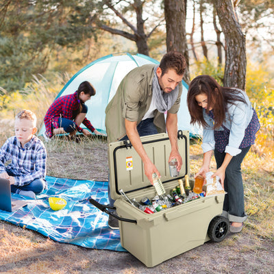 75 Quart-insulated ice Cooler Portable Rotomolded Ice Chest with All-Terrain Wheels and Bottle Opener for Camping Fishing