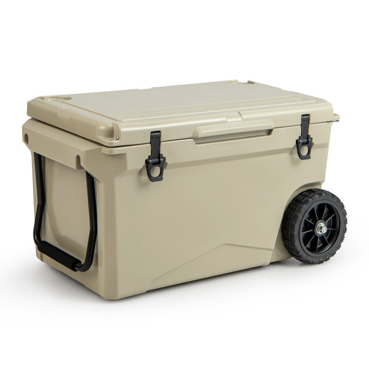 75 Quart-insulated ice Cooler Portable Rotomolded Ice Chest with All-Terrain Wheels and Bottle Opener for Camping Fishing