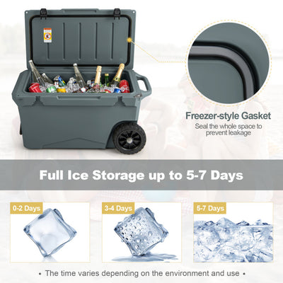 75 Quart-insulated ice Cooler Portable Rotomolded Ice Chest with All-Terrain Wheels and Bottle Opener for Camping Fishing