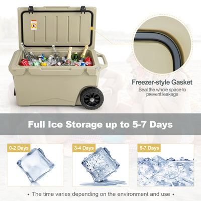 75 Quart-insulated ice Cooler Portable Rotomolded Ice Chest with All-Terrain Wheels and Bottle Opener for Camping Fishing