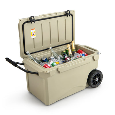 75 Quart-insulated ice Cooler Portable Rotomolded Ice Chest with All-Terrain Wheels and Bottle Opener for Camping Fishing