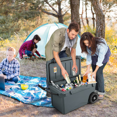 75 Quart-insulated ice Cooler Portable Rotomolded Ice Chest with All-Terrain Wheels and Bottle Opener for Camping Fishing