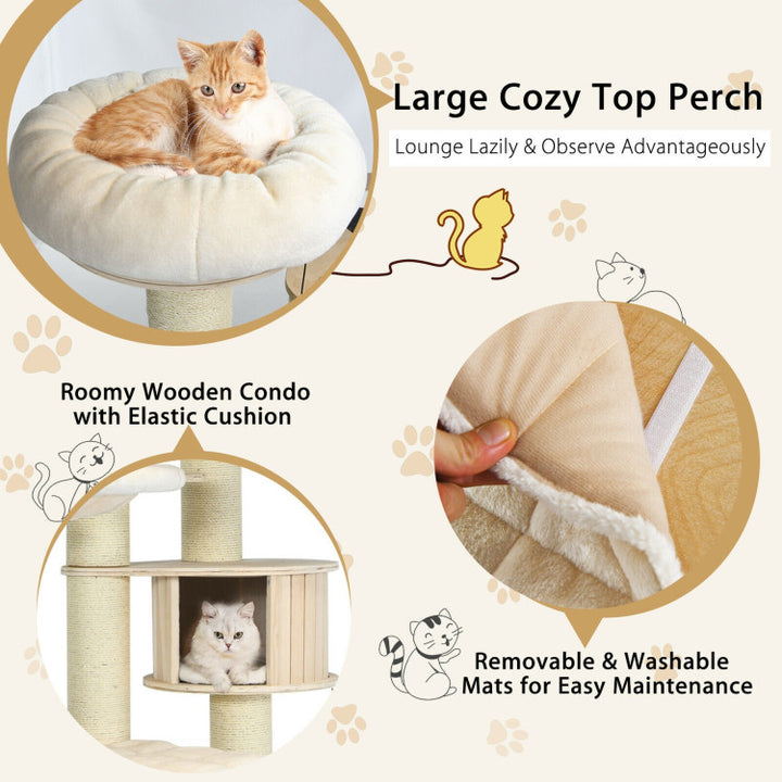 77.5 Inch All-In-One Tall Cat Tree Condo Multi-Level Large Kitten Activity Tower with Hammocks and Hanging Basket for Cats